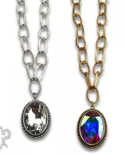 Large oval crystal pendant on chunky chain necklace