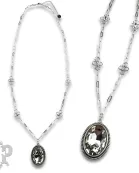 Large oval crystal pendant and flower chain necklace