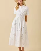 Seashell Embroidered Lace Midi Collar Summer Dress