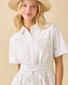 Seashell Embroidered Lace Midi Collar Summer Dress