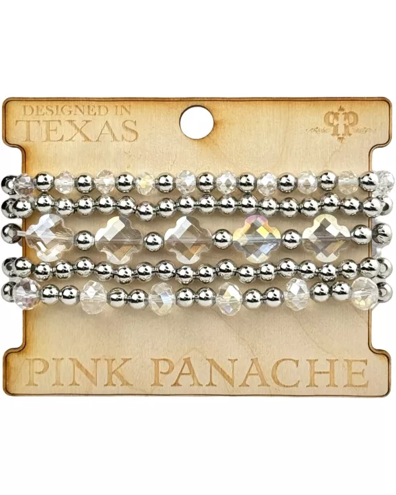 Crystal and silver bead bracelet set
