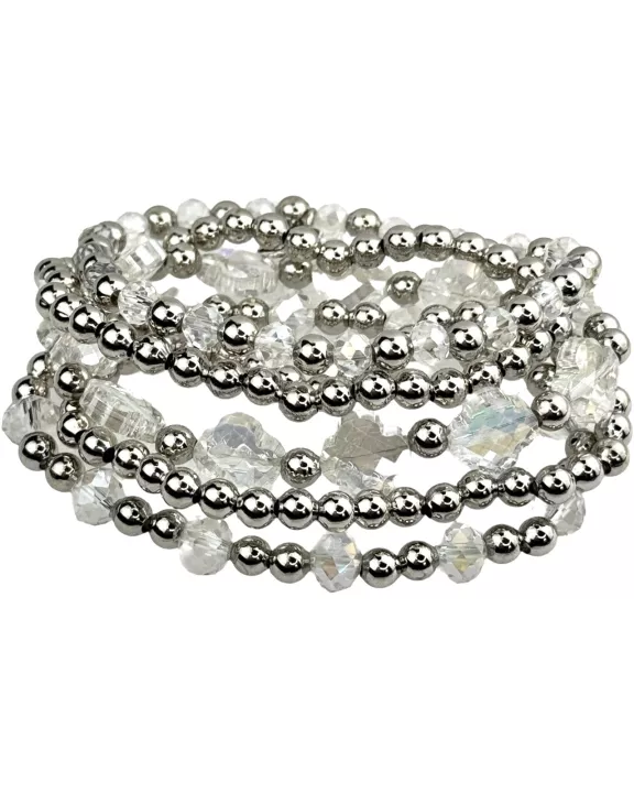 Crystal and silver bead bracelet set