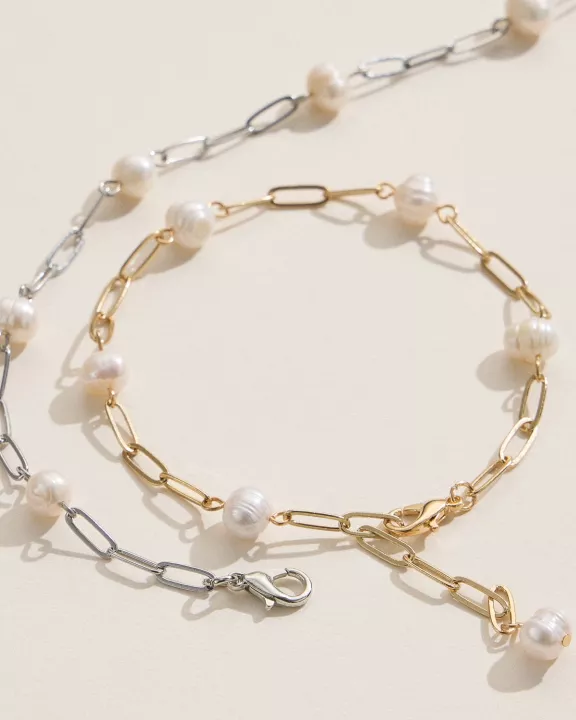 Faux Pearl Chain Bracelet Gold or Silver