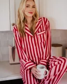 Blush Striped Satin Wholesale Women Matching Pajama Pants