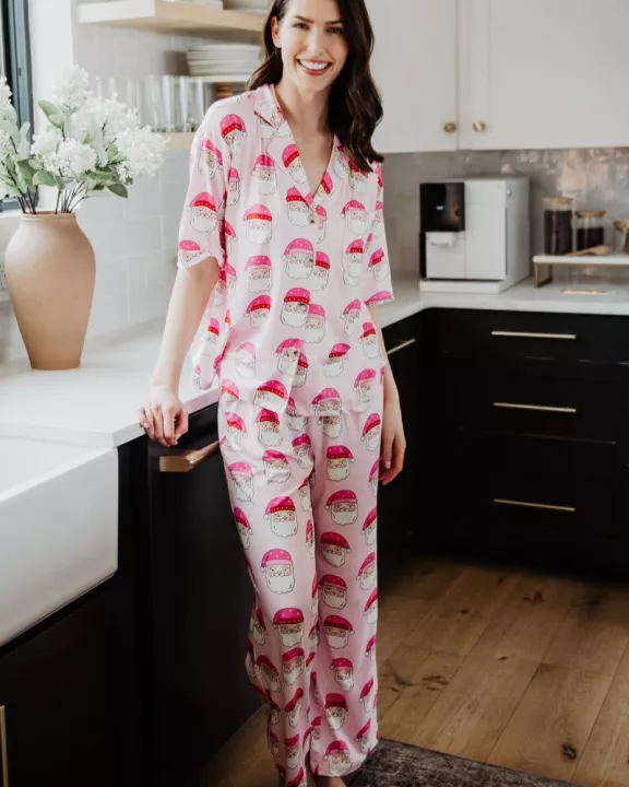 Pink Santa Face Wholesale Matching Holiday PJs
