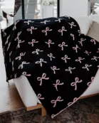 Pink and Black Bows Wholesale Double Sided Throw Blanket