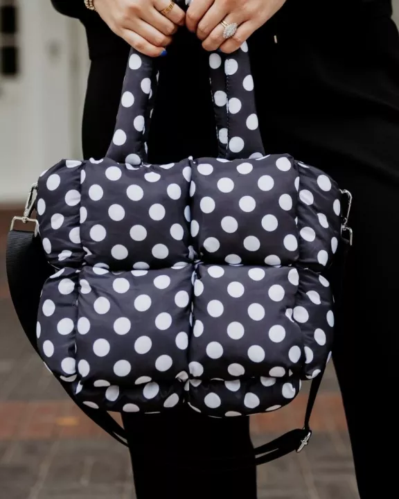 Black and White Polka Dot Wholesale Mini Puffer Tote