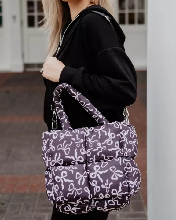 Black Bow Wholesale Mini Puffer Tote Bag