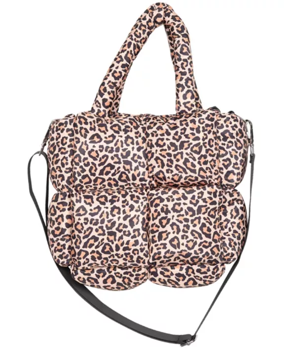 Brown Leopard Wholesale Quilted Puffer Tote
