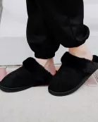 Black Faux Fur Women's Wholesale House Slippers