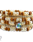 Wood and pearl bead bracelet with Austrian crystal