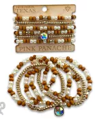 Wood and pearl bead bracelet with Austrian crystal