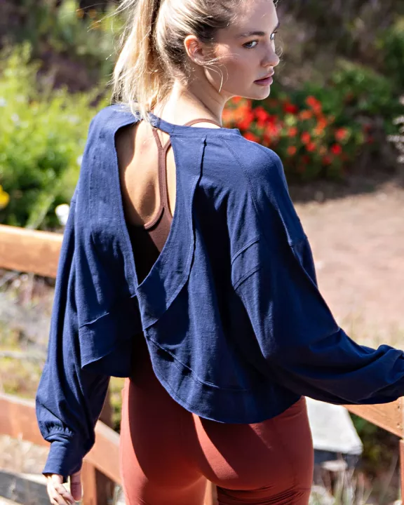 COTTON SLUB OPEN BACK LONG SLEEVE TOP
