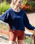 COTTON SLUB OPEN BACK LONG SLEEVE TOP