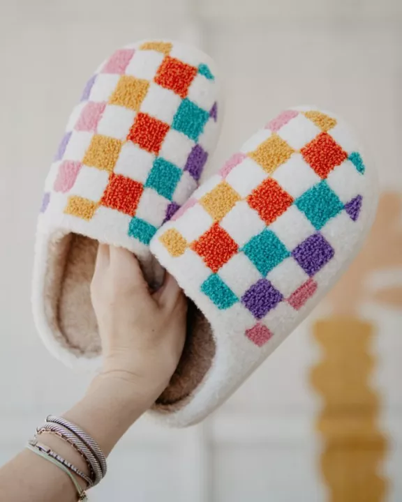 Multicolored Checkered Wholesale Sherpa Slippers