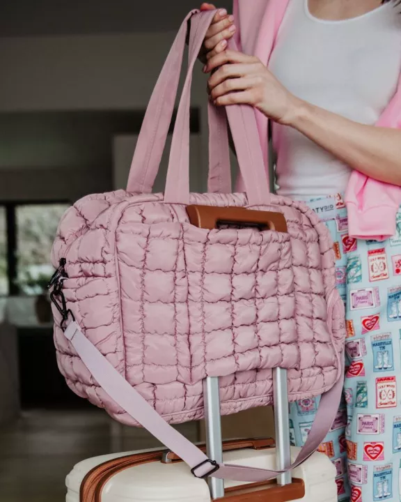 Mauve Quilted Wholesale Garment Duffel Bag w/ Pass-Thru Slip