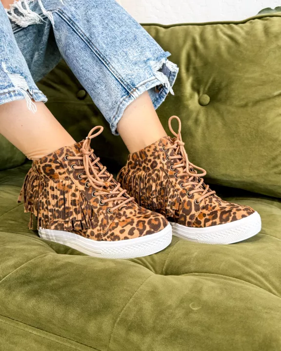 Nick Fringe Sneaker Wedge in Leopard