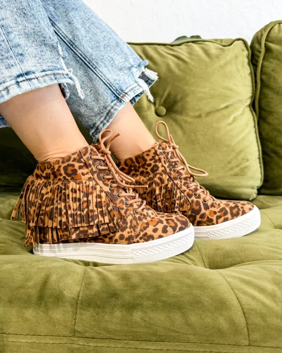 Nick Fringe Sneaker Wedge in Leopard