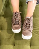 Nick Fringe Sneaker Wedge in Taupe