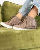 Nick Fringe Sneaker Wedge in Taupe