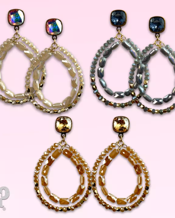 Double faceted bead teardrop earring with Austrian crystal