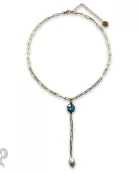 Pearl drop chain necklace with Austrian crystal