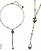 Pearl drop chain necklace with Austrian crystal