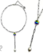 Pearl drop chain necklace with Austrian crystal