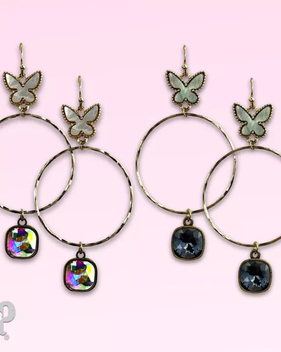 Butterfly charm circle earring with Austrian crystal