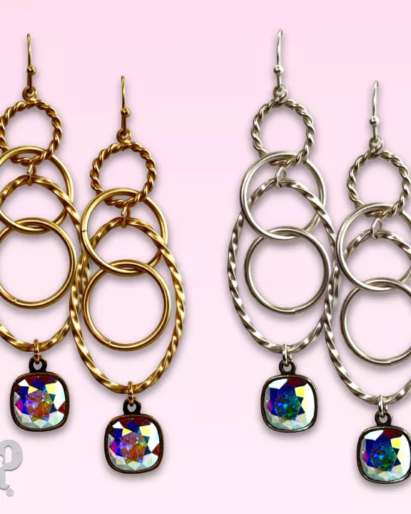 Multi ring earring with Austrian crystal