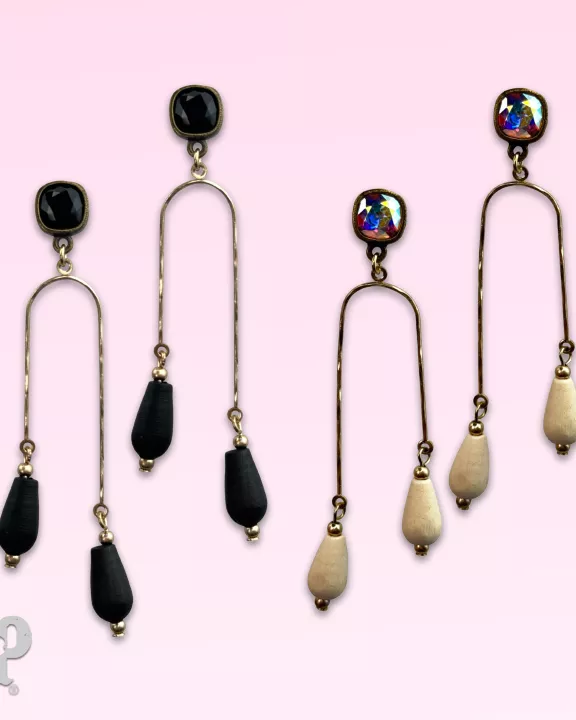 Golden arch earrings with Austrian crystal