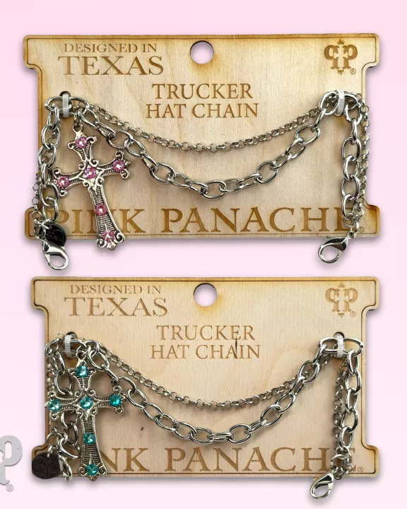 Silver trucker hat chain with Austrian crystal cross charm