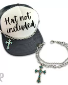 Silver trucker hat chain with Austrian crystal cross charm