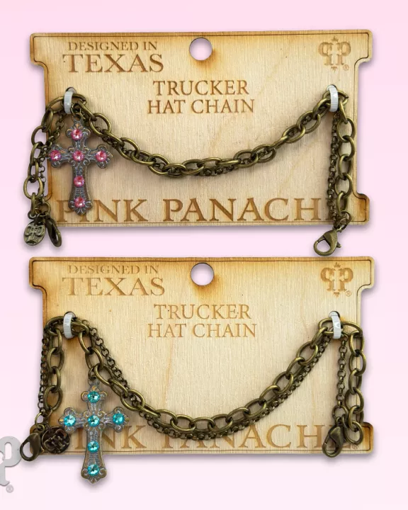 Bronze trucker hat chain with Austrian crystal cross charm