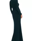 Betsy and Adam Elle Deep V-Neckline Long Sleeves High Ruffled Side Slit Gown Dress