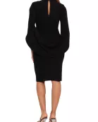 Betsy and Adam Kristin High Mock Collar Neckline Cutout Cape Sleeves Back Keyhole Closure Sheath Dress