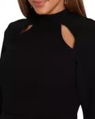 Betsy and Adam Kristin High Mock Collar Neckline Cutout Cape Sleeves Back Keyhole Closure Sheath Dress