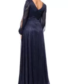 Betsy and Adam Cheryl Front Back V-Neckline Long Cutout Sheer Sleeves Wrap-Style Bodice Back Zipper Fit and Flare Dress