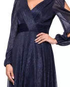 Betsy and Adam Cheryl Front Back V-Neckline Long Cutout Sheer Sleeves Wrap-Style Bodice Back Zipper Fit and Flare Dress