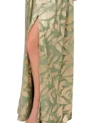 Adrianna Papell Leaf Print Off-The-Shoulder Sleeveless Back Zipper Closure Foiled Knit A-Line Gown Dress