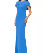 Betsy and Adam Shanice Cape Overlay Neckline Back Zipper Sheath Silhouette Floor Length Dress
