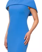 Betsy and Adam Shanice Cape Overlay Neckline Back Zipper Sheath Silhouette Floor Length Dress