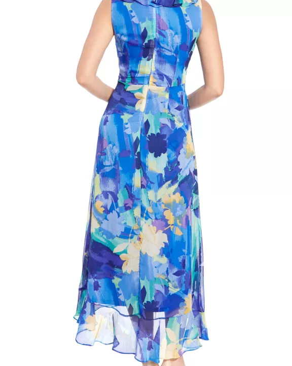 London Times Rosie Ruffled V-Neckline Back Zipper Closure Faux Wrap Maxi Dress