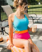 Ocean Outings One-Piece Swimsuit- Blue, Orange, & Pink