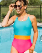 Ocean Outings One-Piece Swimsuit- Blue, Orange, & Pink