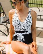 Beach Party One-Piece Swimsuit- Black & Dalmatian Print