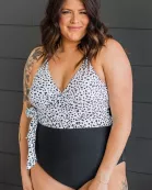 Beach Party One-Piece Swimsuit- Black & Dalmatian Print