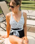 Beach Party One-Piece Swimsuit- Black & Dalmatian Print