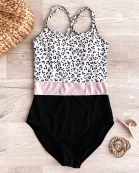 Ocean Outings One-Piece Swimsuit- Black & Leopard