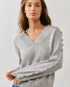 MAS2843 POMPOM SLEEVE V NECK SWEATER
